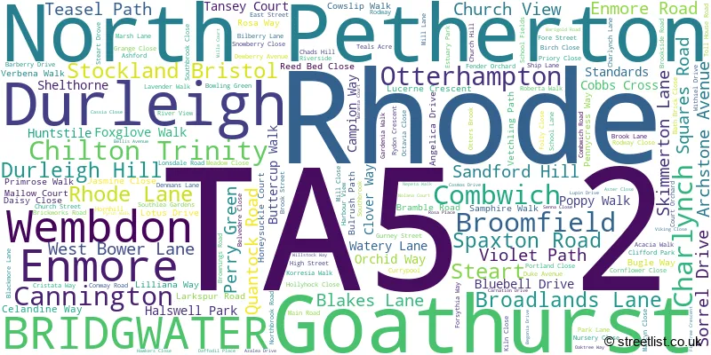 A word cloud for the TA5 2 postcode
